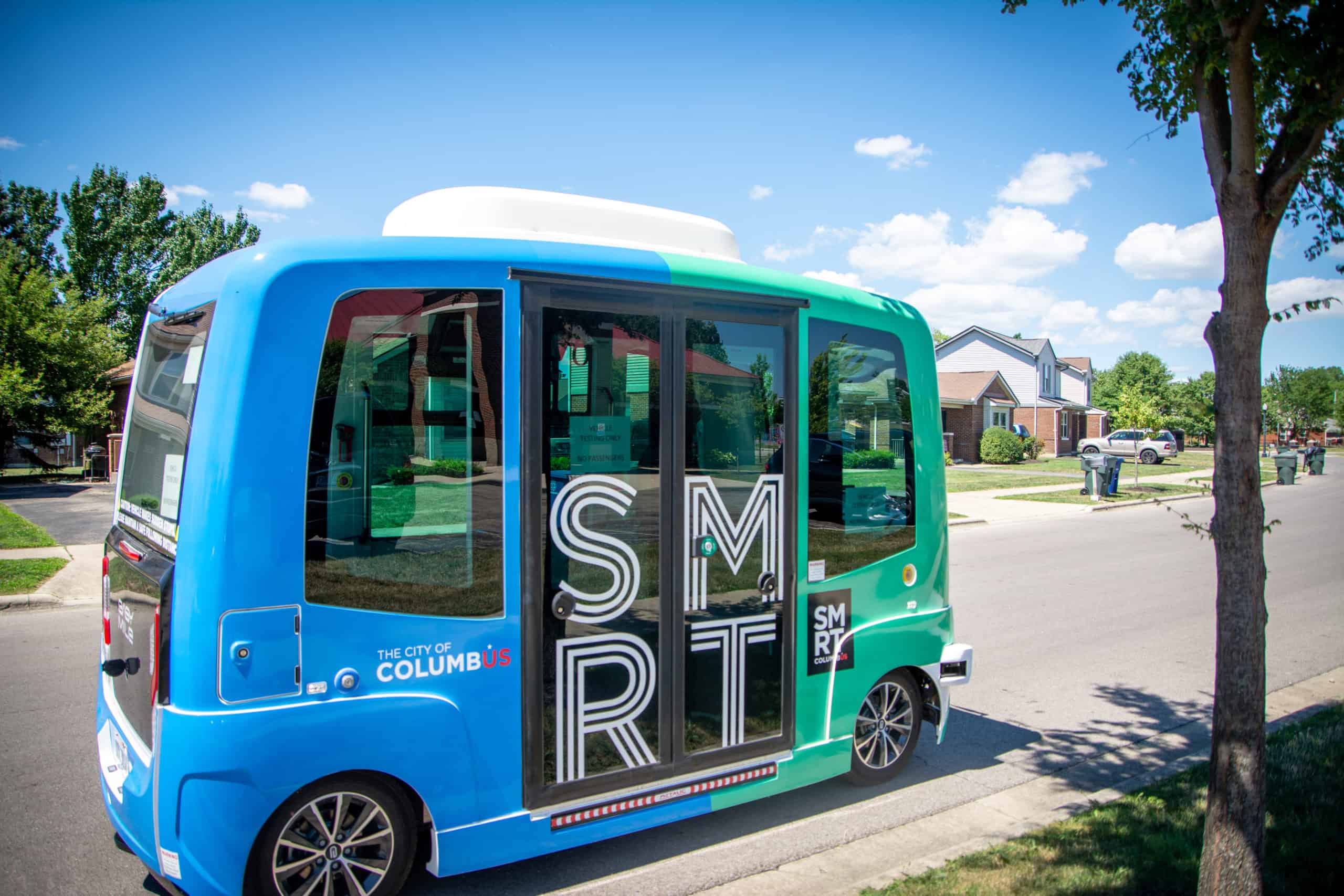 Smart vehicle driving on the highway during the daytime